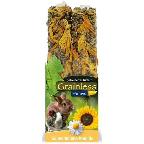Nahrung für Kaninchen und Nager von JR Farm - Grainless Farmys Sonnenblumen-Kamille 140g Verpackung